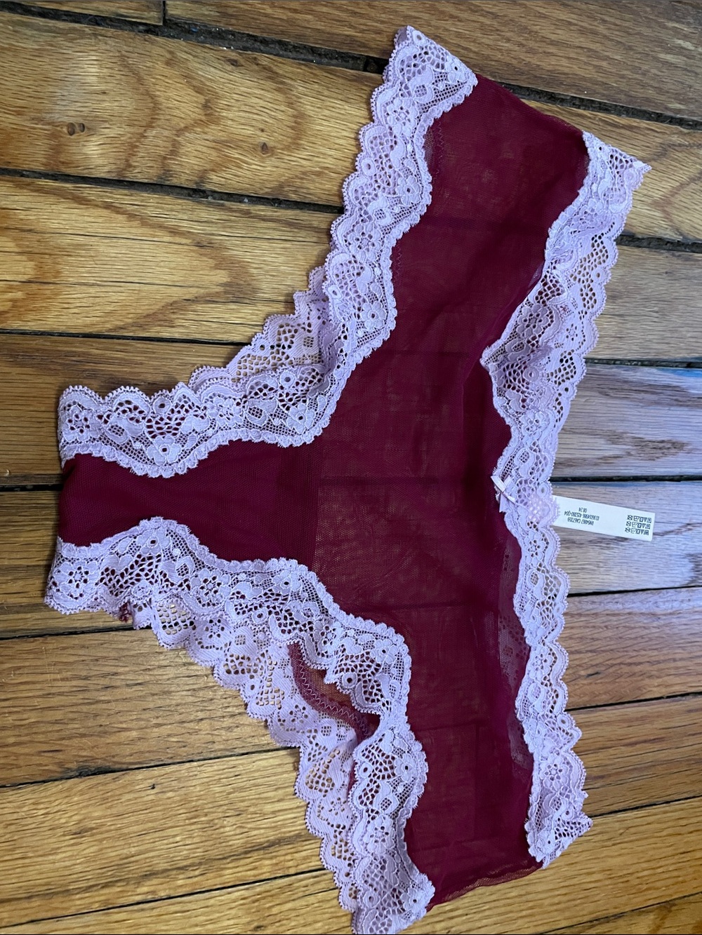 Victoria's Secret Tease Maroon Mesh Bikini with Lilac Lace